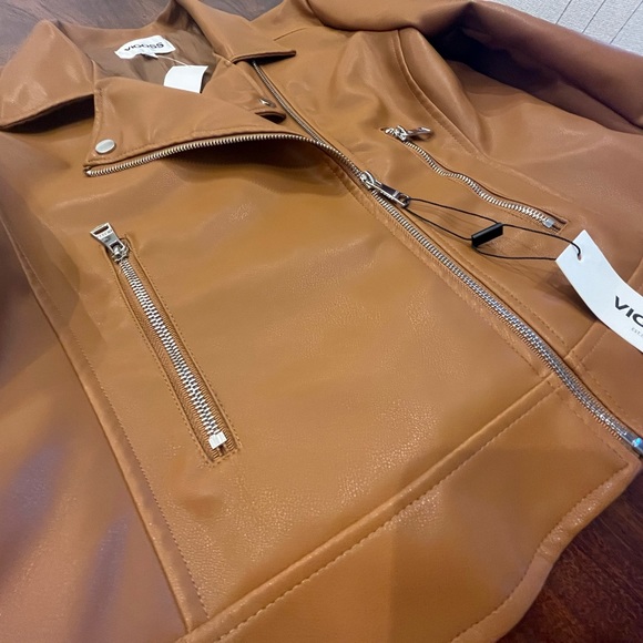 Faux Leather Camel Moto Jacket - Picture 4 of 12